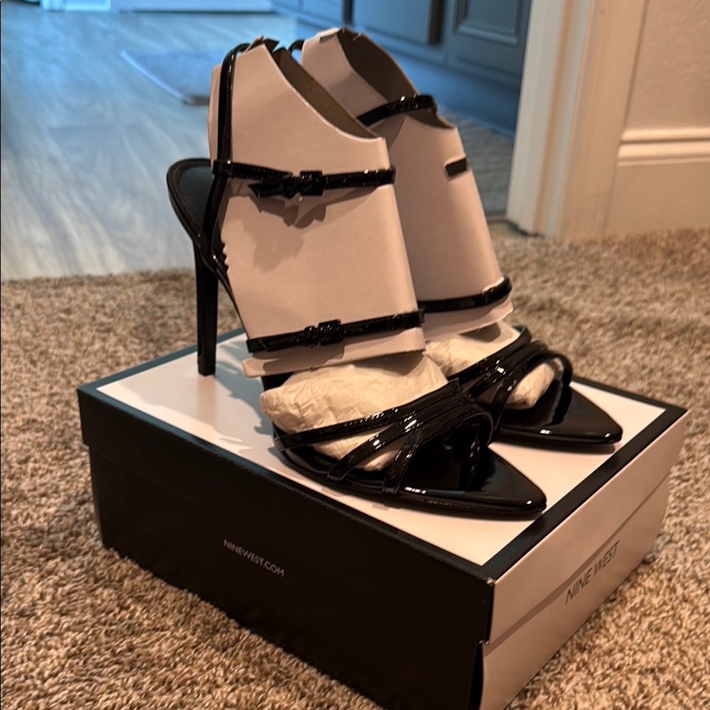 Nine West Black Stiletto Heels with Strappy Design